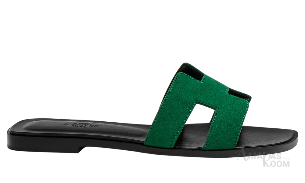 Hermès Oran Leather Slides – Electric Green