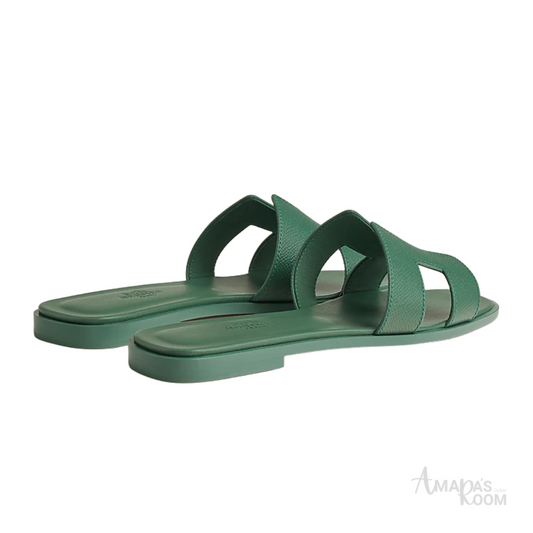 Hermès Oran Leather Slides – Olive Green