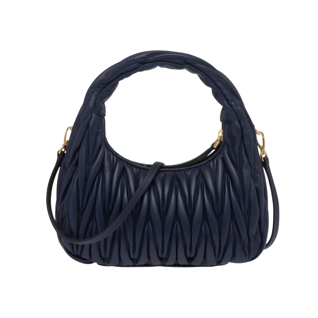 Miu Miu Wander Matelassé Nappa Leather Mini Hobo Bag – Navy Blue
