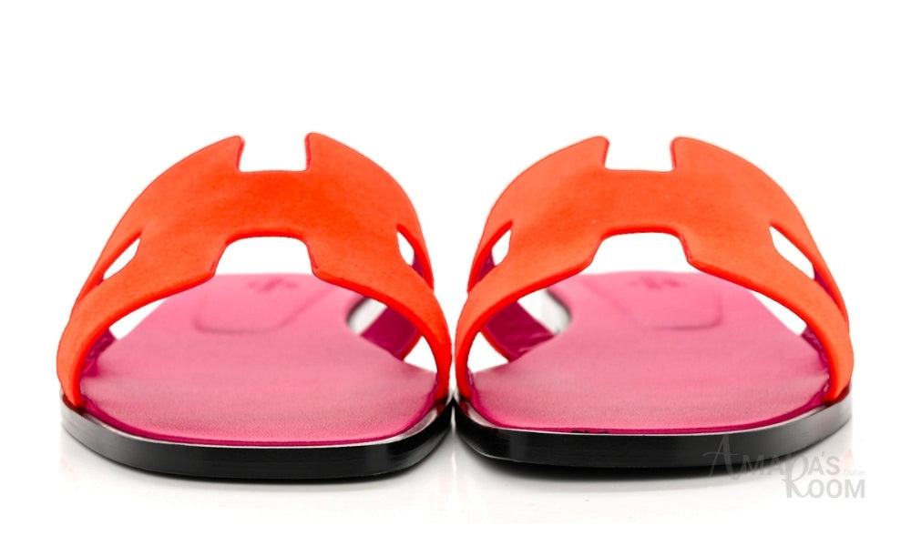 Hermès Oran Suede Slides – Vibrant Orange