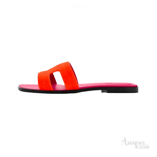 Hermès Oran Suede Slides – Vibrant Orange