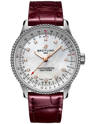 Breitling Navitimer Automatic 35 Midsize Steel Mop Diamond Dial Watch