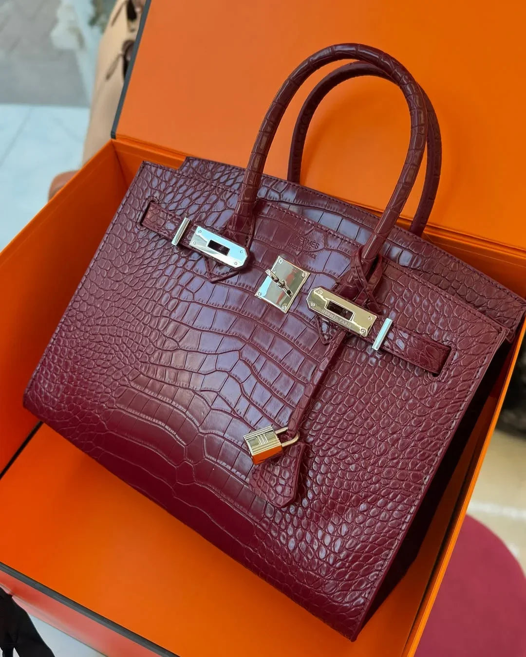 Matte Crocodile-Style Birkin Bag