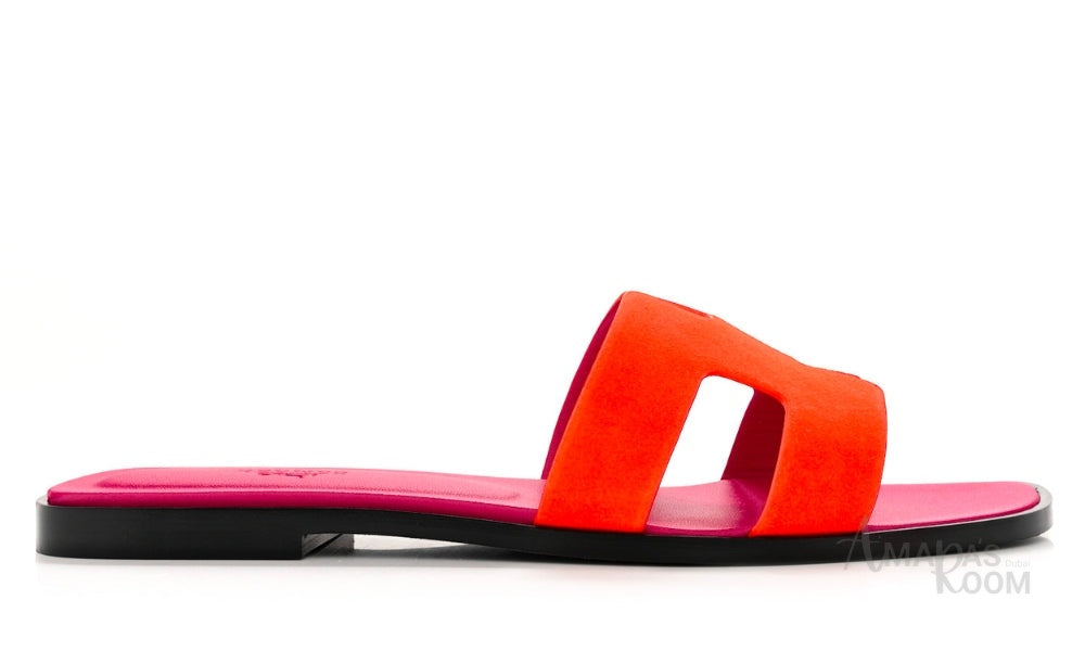 Hermès Oran Suede Slides – Vibrant Orange