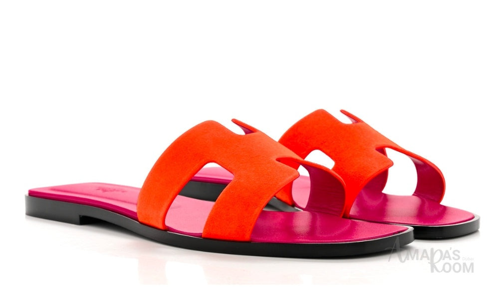 Hermès Oran Suede Slides – Vibrant Orange