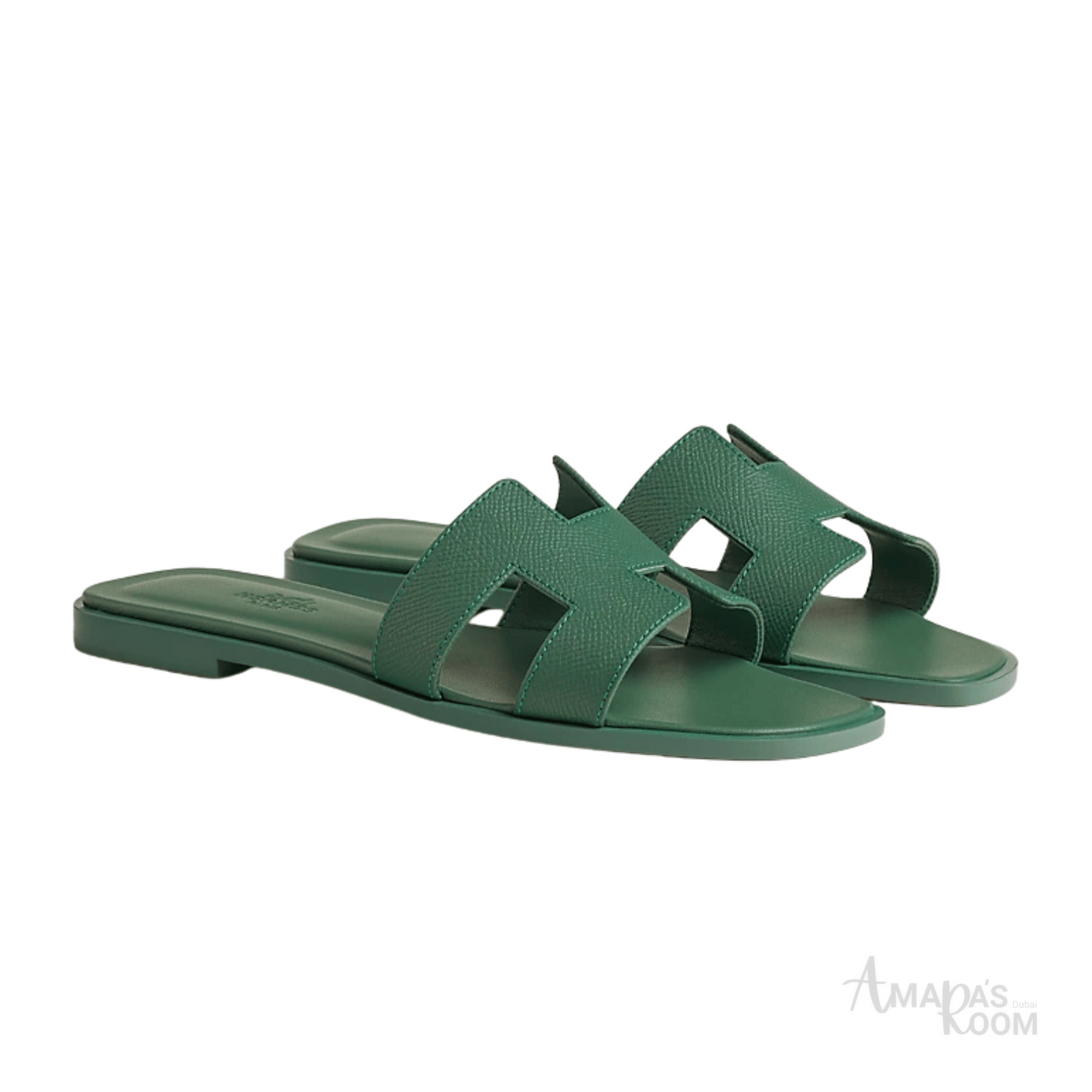 Hermès Oran Leather Slides – Olive Green
