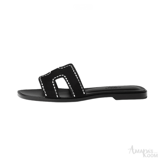 Hermès Oran Studded Slides – Black