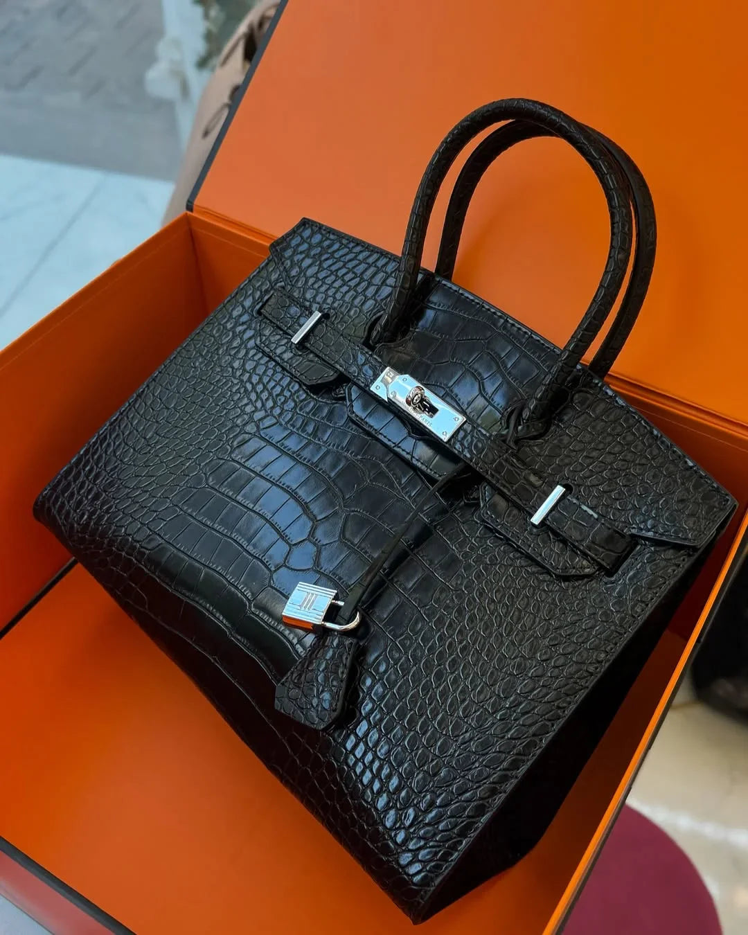 Matte Crocodile-Style Birkin Bag