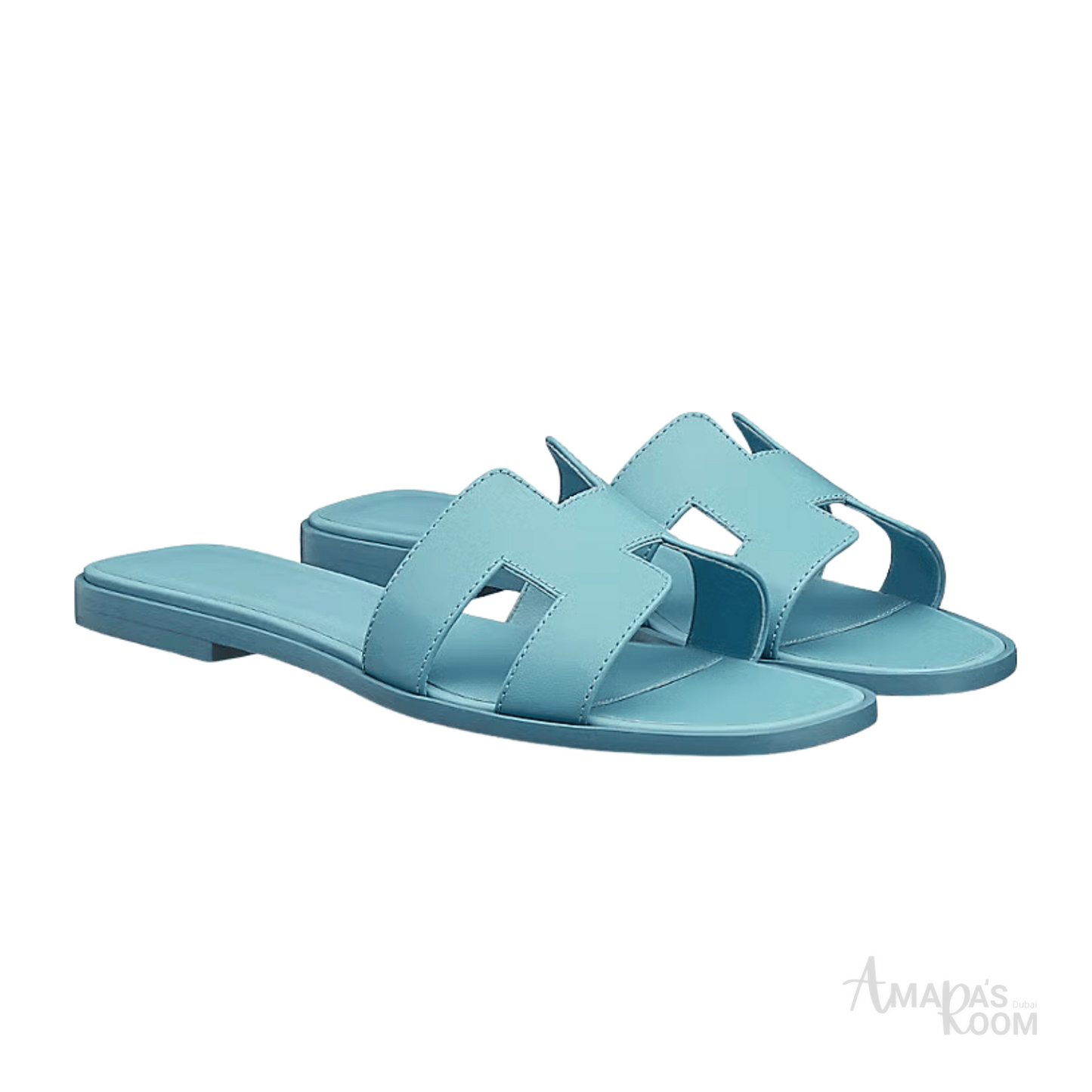 Hermès Oran Leather Slides – Powder Blue