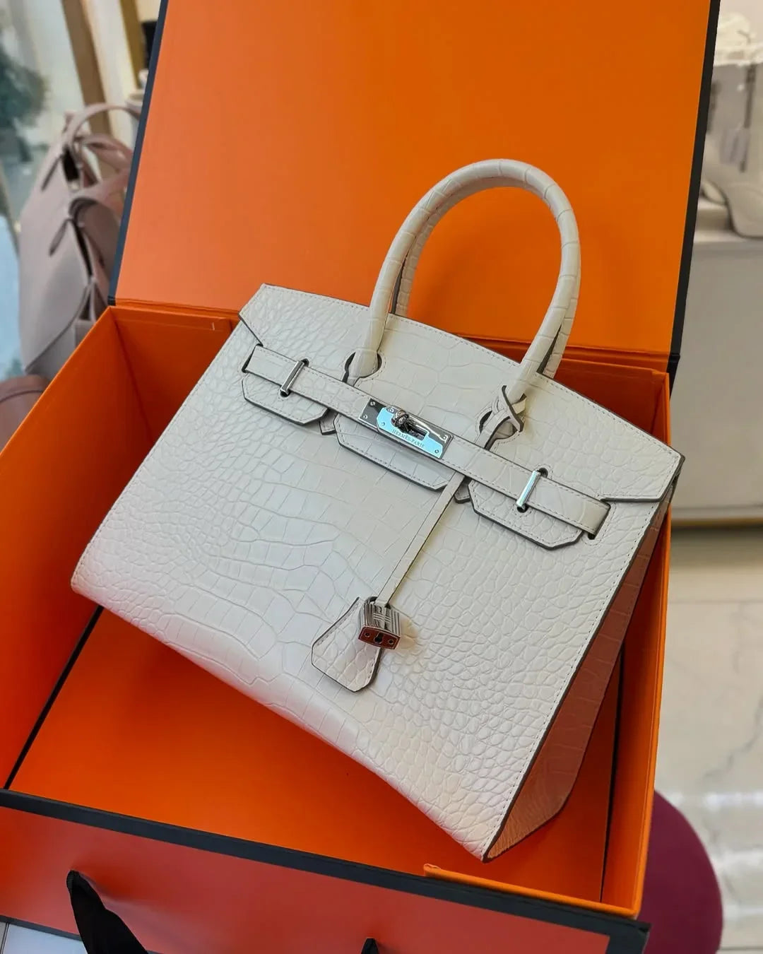 Matte Crocodile-Style Birkin Bag