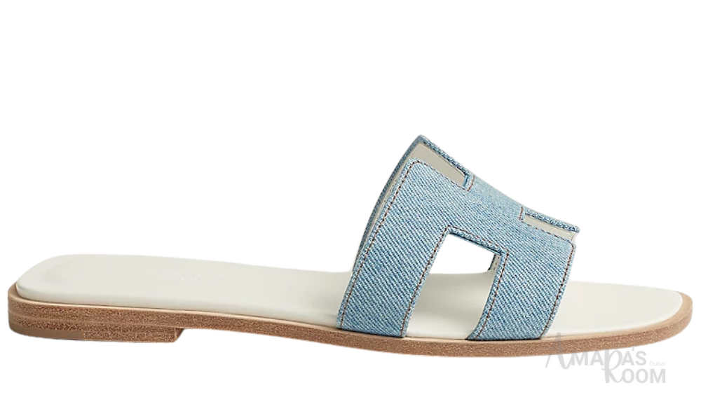 Hermès Oran Leather Slides – Sky Blue