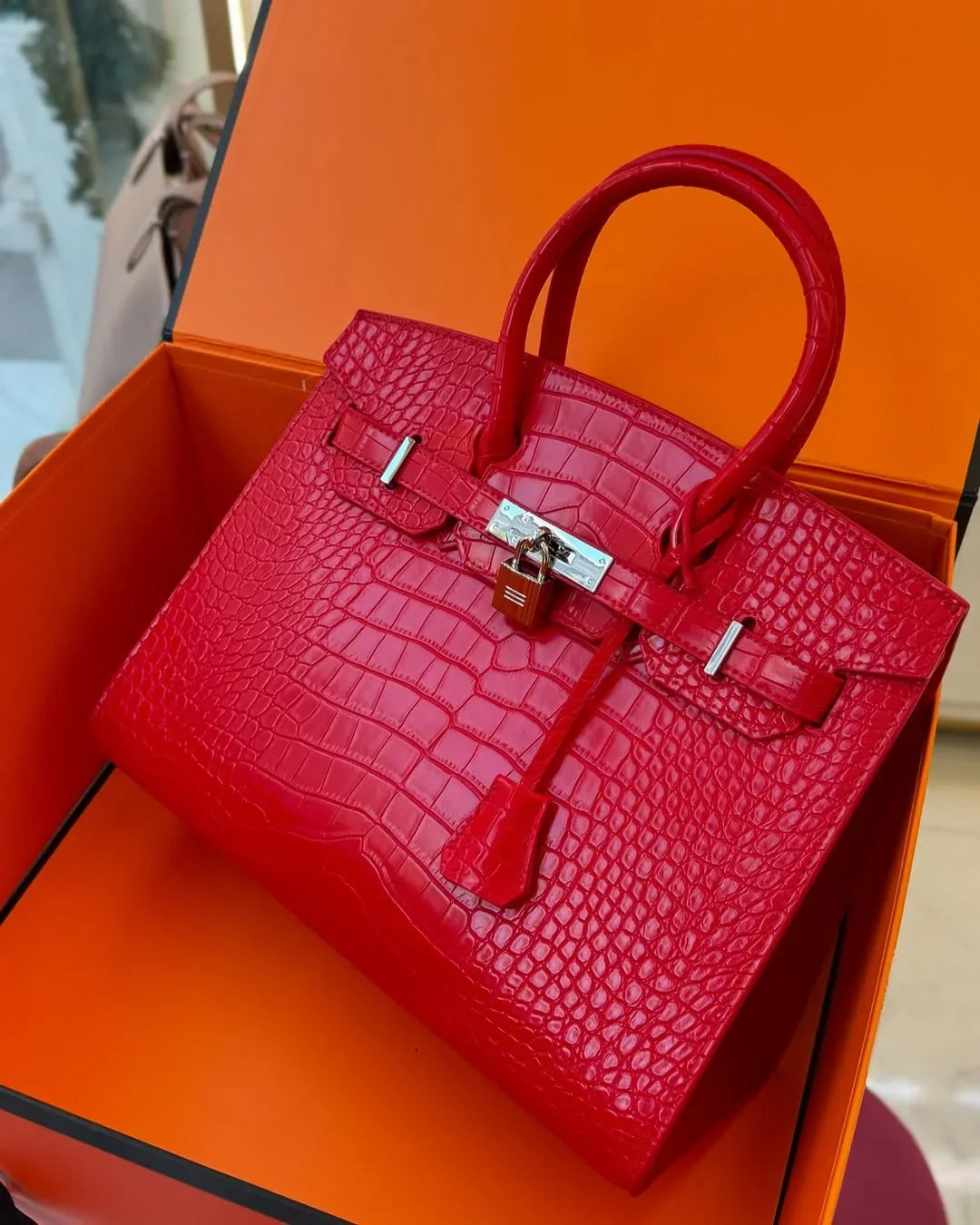 Matte Crocodile-Style Birkin Bag