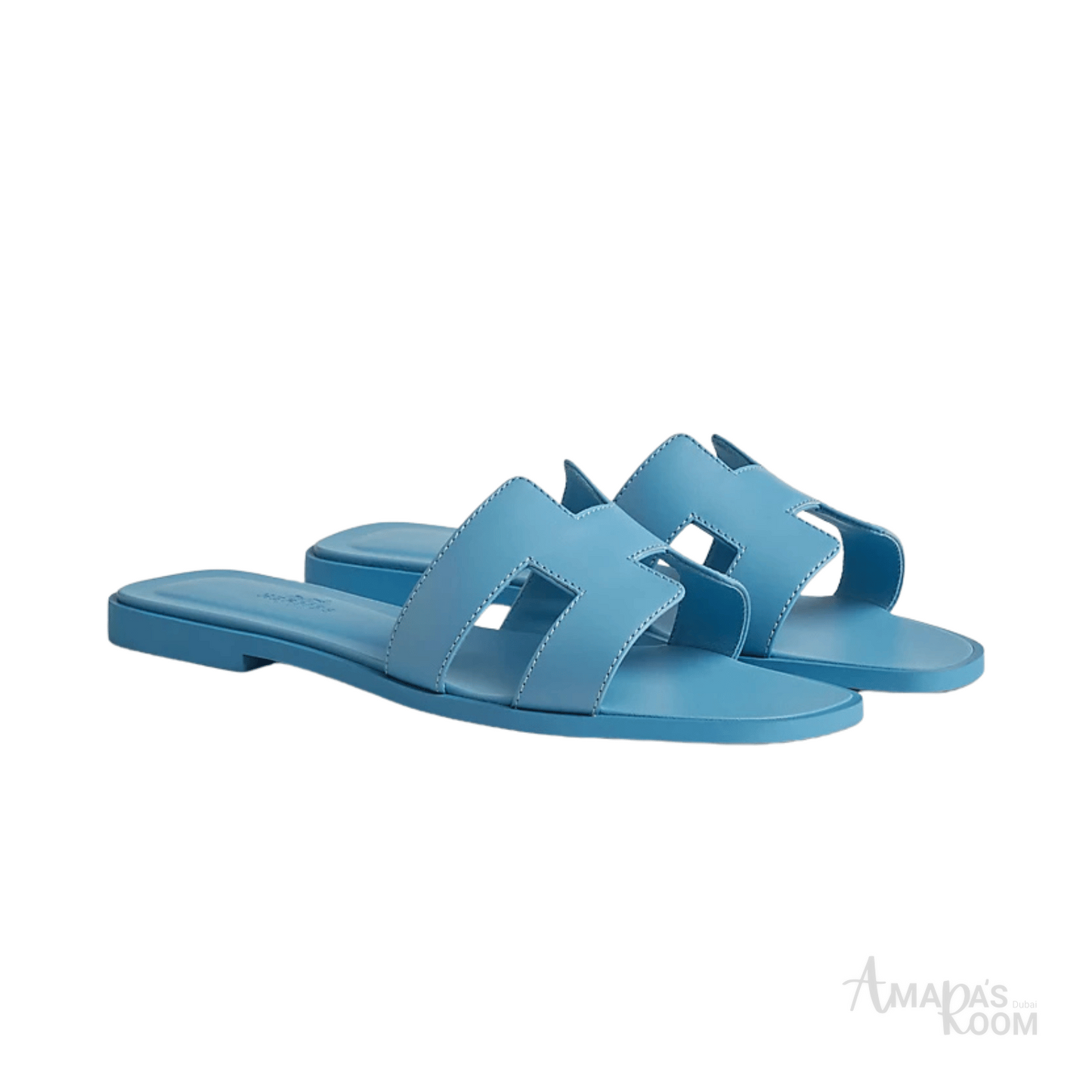 Hermès Oran Leather Slides – Turquoise