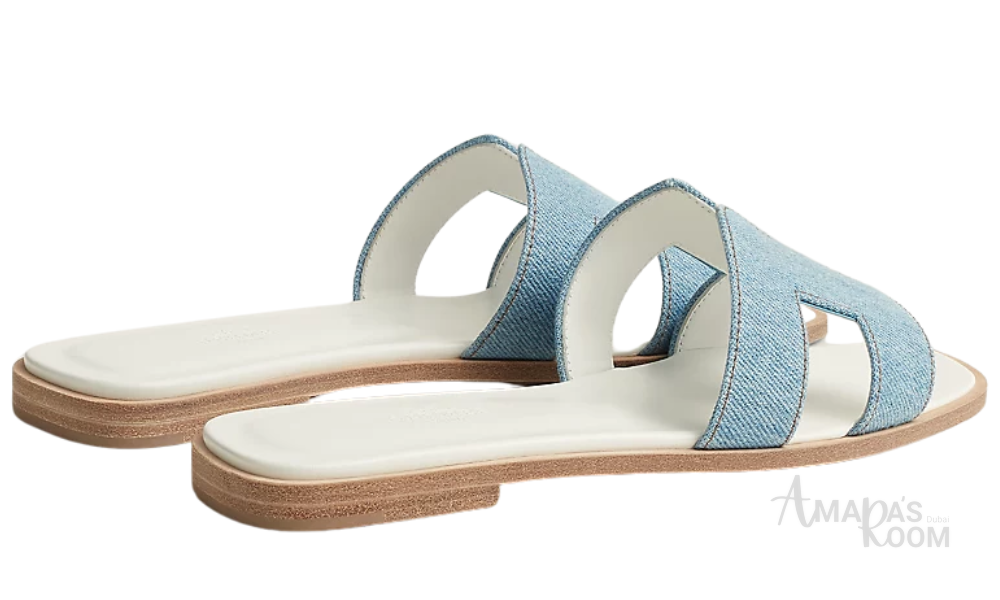 Hermès Oran Leather Slides – Sky Blue