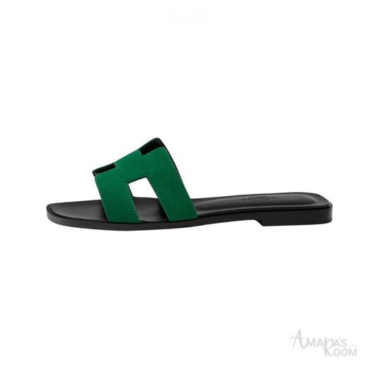 Hermès Oran Leather Slides – Electric Green