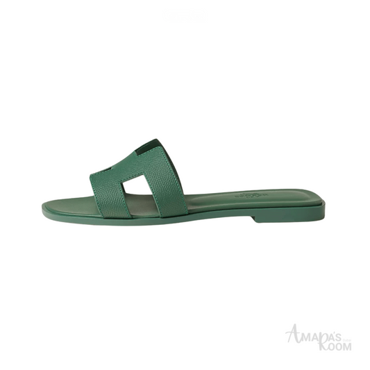 Hermès Oran Leather Slides – Olive Green