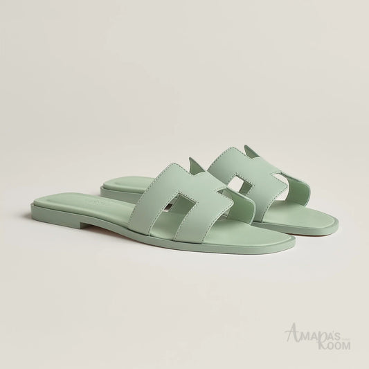 Hermès Oran Leather Slides – Forest Green