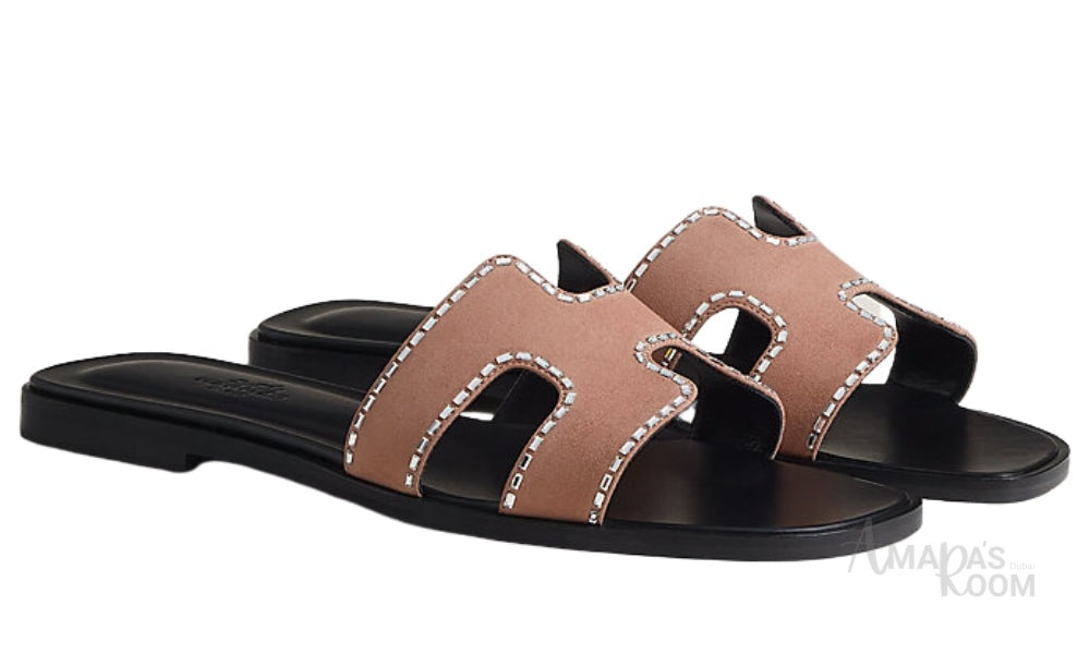 Hermès Oran Leather Slides – Pearl Pink