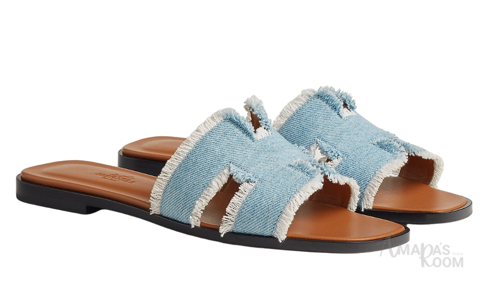 Hermès Oran Leather Slides – Light Blue