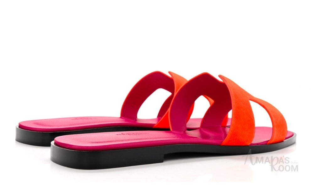 Hermès Oran Suede Slides – Vibrant Orange