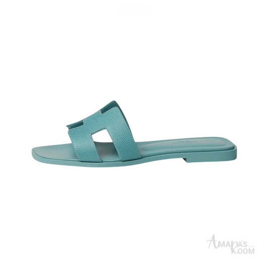 Hermès Oran Leather Slides – Powder Blue