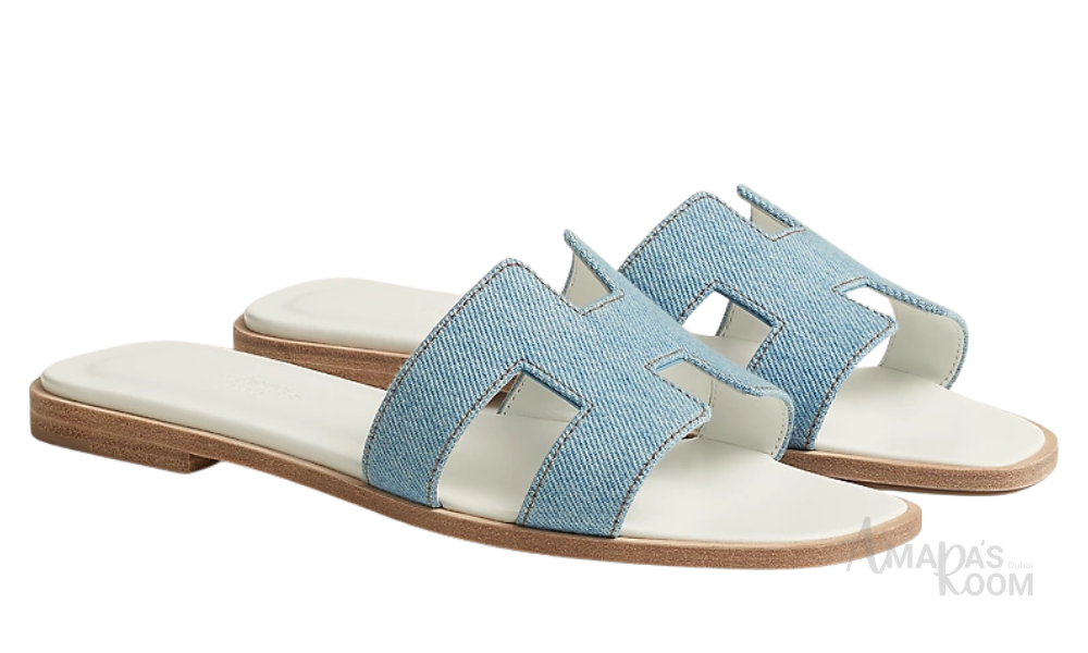 Hermès Oran Leather Slides – Sky Blue