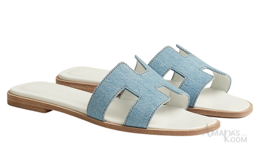 Hermès Oran Leather Slides – Sky Blue