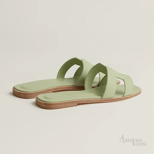 Hermès Oran Leather Slides – Sea Green