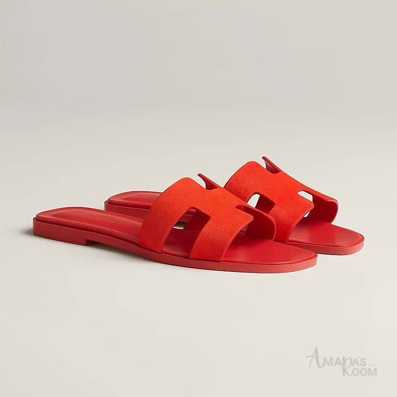 Hermès Oran Leather Slides – Sunset Orange