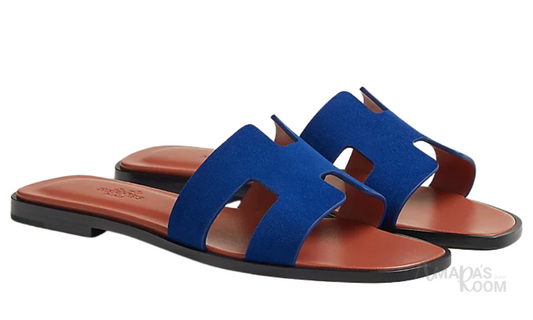 Hermès Oran Leather Slides – Cobalt Blue