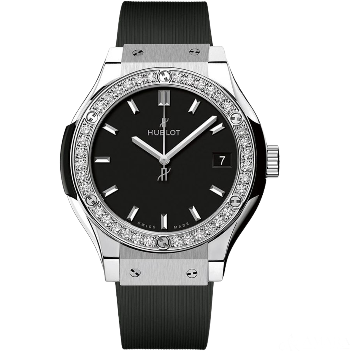 Hublot Classic Fusion Ladies Watch ? Black Diamond Detail & Ribbed Strap