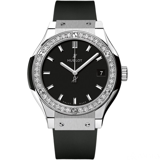 Hublot Classic Fusion Ladies Watch ? Black Diamond Detail & Ribbed Strap