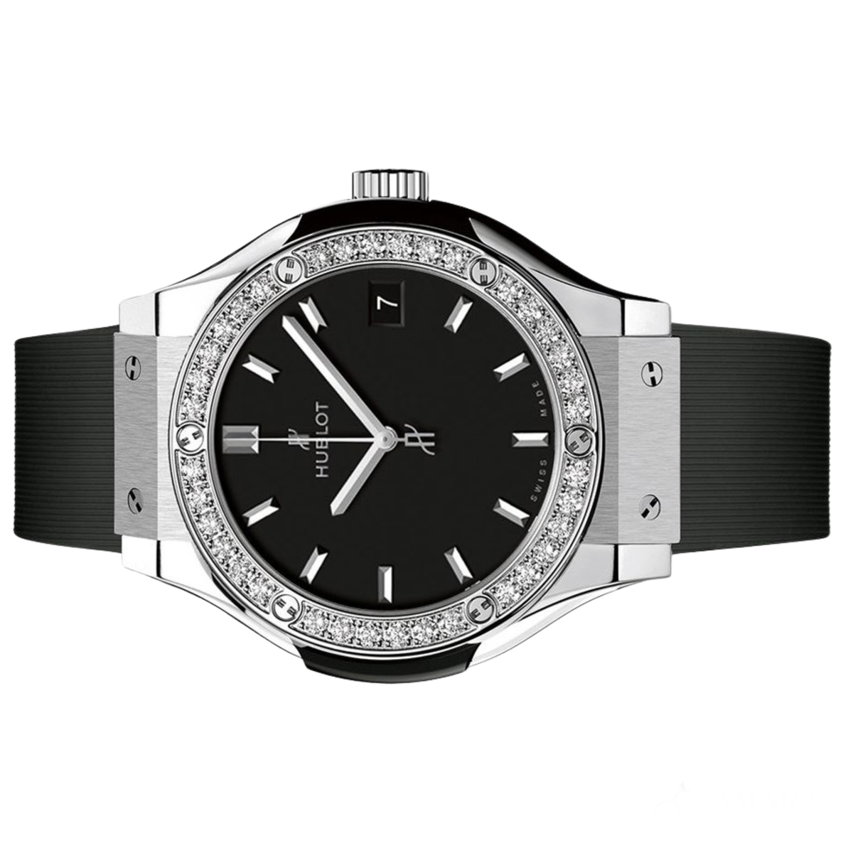 Hublot Classic Fusion Ladies Watch ? Black Diamond Detail & Ribbed Strap