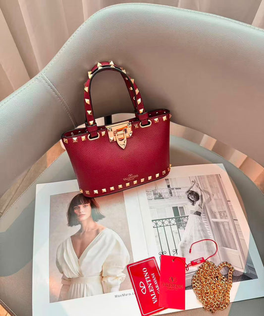 Valentino Bag Garavani Rockstud Mini Grainy Calfskin Red