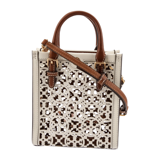 Tory Burch Bag _ T Monogram Laser-Cut Mini Tote Bag White