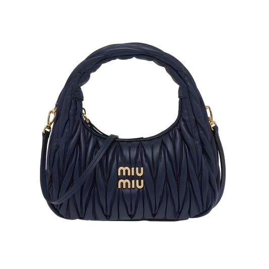 Miu Miu Wander Matelassé Nappa Leather Mini Hobo Bag – Navy Blue