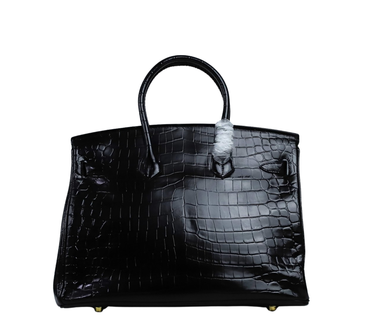 Hermès Bag _ Birkin 35 Crocodile Black Gold Lock