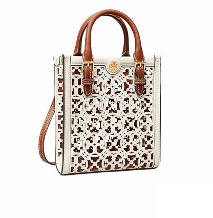 Tory Burch Bag _ T Monogram Laser-Cut Mini Tote Bag White