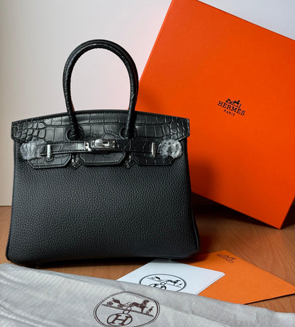 Hermès Bag _ Birkin 25 Crocodile Black Silver Lock